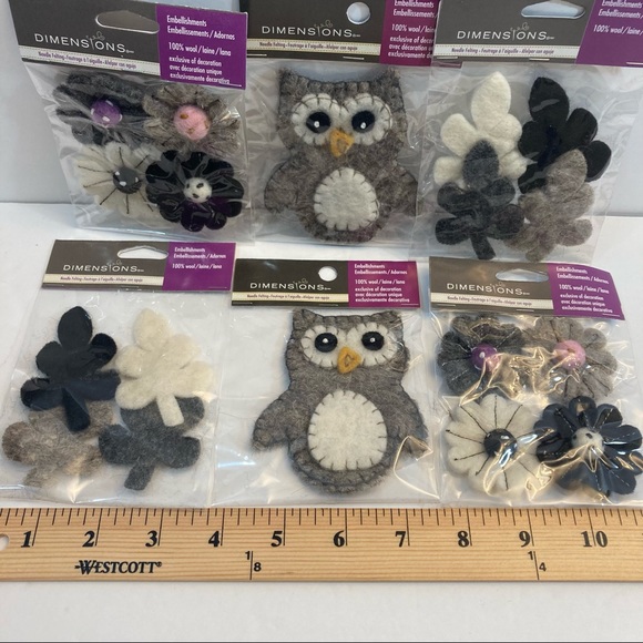 Owl Flowers Leaves Felt Embellishments 100% Wool Coordinated Black Grey - Picture 7 of 13